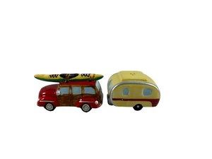 Cape Shore Salt Pepper Shaker Ceramic Camper Woody Car Kayak Retro - Picture 1 of 12