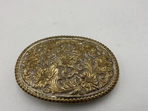 El Arturo Vintage Crumrine Ornate Heavy Silver Over Bronze Belt Buckle 4.25 In - Picture 1 of 4