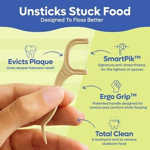 Biodegradable Dental Floss Picks,Thin Thread Tooth Flosser,Straw Wheat Handle - Picture 1 of 4
