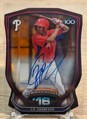2015 Bowman Chrome J.P. Crawford Scout's Top 100 Orange Refractor Auto #'d /25 - Image 1 of 2