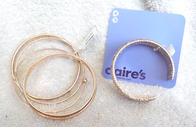 Lote de 5 pulseras brazalete tono dorado + brazalete brazalete de diamantes de imitación de Claires NUEVO CON ETIQUETAS Foto 1 de 3