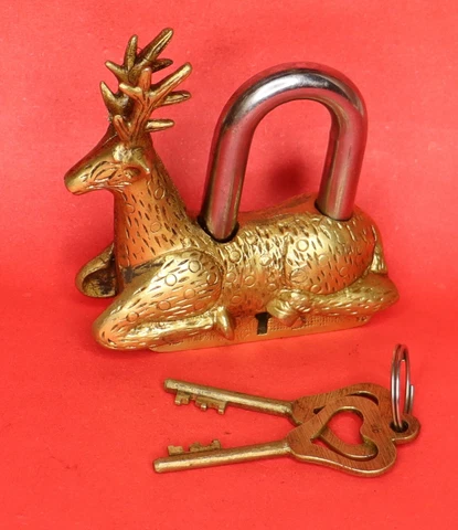 Deer Shape Padlock Antique Vintage Style Handmade Brass Door Lock Home Décor Cover