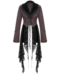 Devil Fashion Womens Gothic Lace Hem Tail Coat Blazer Jacket Red Black Steampunk - Picture 1 of 12