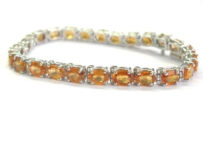 Brazalete Tenis Zafiro Naranja Forma Ovalada Oro Blanco 18Kt 17.50Ct 7.5" Foto 1 de 4