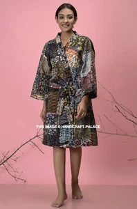Seda Patchwork Handmade Kantha Chaqueta Kimono Japonés Estilo Bata de Invierno - Imagen 1 de 7
