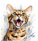 Watercolor Bengal Cat Art Print 8x11 inch