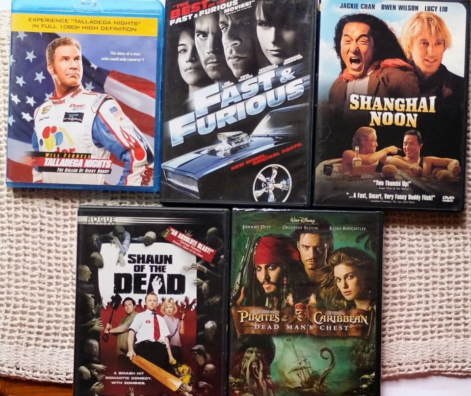 COMEDY ACTION FRANCHISE 5 MOVIE LOT Blu Ray & DVD Pirates Caribbean Talledega .. - Image 1 of 1