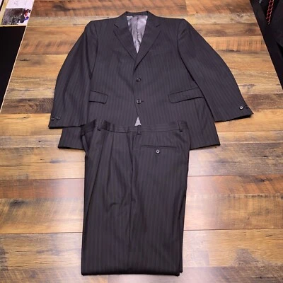 Traje Jack Victor 2 Piezas 42R Negro Rayas Pantalones 36x29 Puños Italia Super 110 Foto 1 de 4