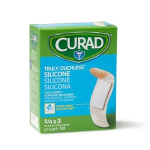 CURAD Truly Ouchless Silicone Adhesive Bandages Fabric 3/4 x 3 50 Count	 - Picture 1 of 1