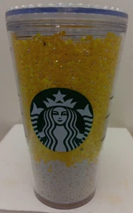 Starbucks Tumbler Custom Bling Rhinestone Yellow, White and Clear Cold Cup 24 Oz - Picture 1 of 9