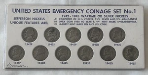 United States Emergency Coinage set - 1942-1945 Wartime Silver Nickels 11 coins - Picture 1 of 2