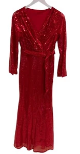 NEW Women’s XS Gown Dress Sequin Red Fancy Belted - Picture 1 of 4