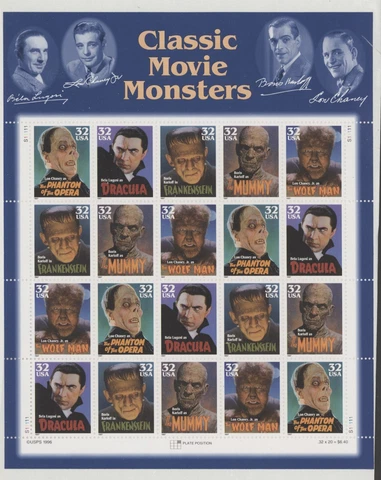 1997 US Scott #3168-72 MOVIE MONSTERS, Sheet of 20 MNH Cover
