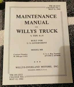 Jeep TM10-1513 Willys MB Ford GPW Segunda Guerra Mundial libro manual (no CD) EE. UU. mayo de 1942 - Imagen 1 de 4