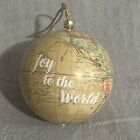 Joy To The World Parchment Colored World Globe Christmas Ornament W/ Gold Rope