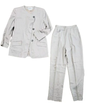 Traje pantalón mujer Oleg Casdini beige vintage años 80 90 2 piezas talla 12  Foto 1 de 4