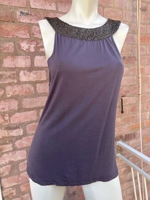 Jersey Ginger Couture Milano Malva Algodón Top Cuentas Bordado Cuello Talla M Foto 1 de 4