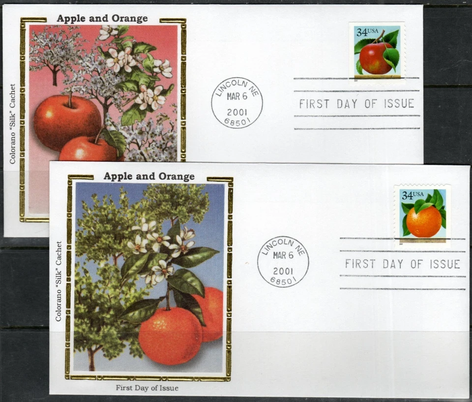 US Scott #3491 & 92  Colorano "Silk" Cachet, "Apple & Orange", FDC - Image 1 of 1