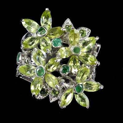 925 Sterling Silver Ring Marquise Peridot Chrome Diopside Gemstone Jewelry Size  - Image 1 of 4