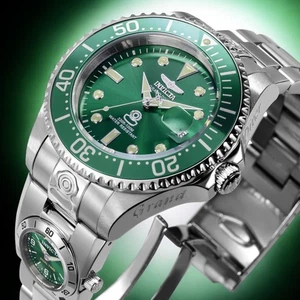 Invicta Mens Grand Diver 47mm DUAL Automatic Quartz Green Dial Silver Tone Watch - Picture 1 of 22