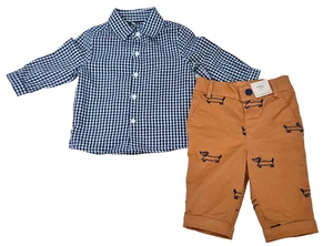 MARKS & SPENCER Baby Jungen 2er Set blau weiß Hemd braune Jeans 0-3 Monate - Bild 1 von 2