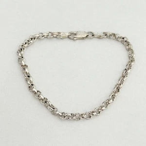 Pulsera de eslabones de cadena Rolo de plata de ley 925 vintage de Italia de 7" - Imagen 1 de 6