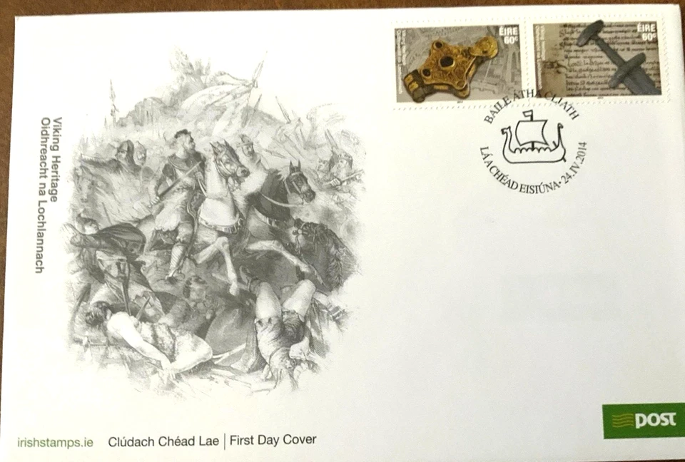 2014 ИРЛАНДИЯ VIKING HERITAHE ПОЛНЫЙ КОМПЛЕКТ #2031A FDC + ИНФОРМАЦИОННАЯ КАРТА UNADDR - Изображение 1 из 1