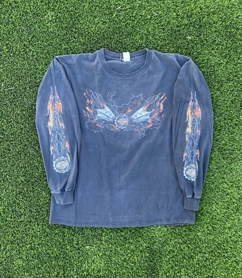 Camiseta manga comprida vintage 2003 Harley Davidson Rock Springs Wyoming XL preta desbotada - Imagem 1 de 4