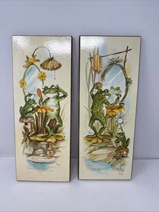 2 Vintage Coby Wall Art Vanity Frogs MCM 1970’s 15”x 6” - Picture 1 of 4