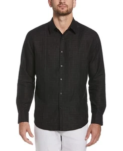 Cubavera Mens Dobby Textured Tuck Panel Long-Sleeve Shirt Quiet Shade Black-XL - Picture 1 of 5