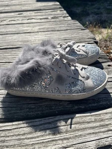 GOLDEN GOOSE DELUX BRAND SLIP ON SILVER SPARKLE WITH FUR, 6 - Picture 1 of 10