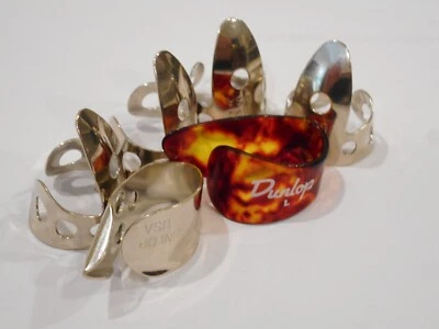 DUNLOP 6 PC FINGERPICK SET .020 W/2 THUMBPICKS-FOR GUITAR, DOBRO,BANJO,STEEL,ETC - Image 1 of 4
