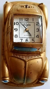 Vintage Elgin Goldtone Volkswagen Beetle Quartz Clock - Requires Service or FPO - Picture 1 of 5