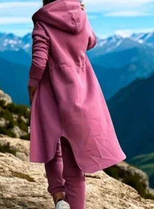 EXTRAVAGANTE Long-Sweatjacke ❤️ Kapuze Gr.M Rosa Zipper Tunnelzug Sweatmantel - Bild 1 von 4
