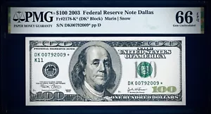 $100 2003 Federal Reserve *Note Dallas PMG 66 EPQ - Picture 1 of 3