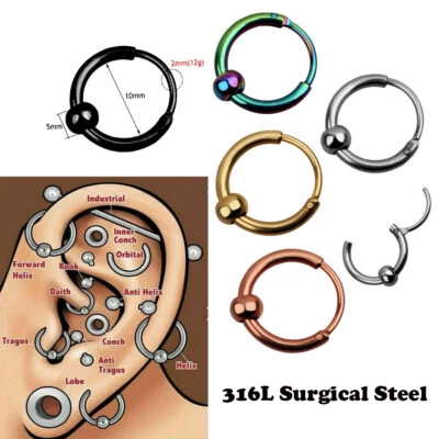 2X Brinco de Argola de Contas Cativas Cartilagem de Orelha Sobrancelha Nariz Tragus Bodypiercing - Imagem 1 de 4