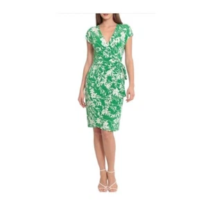 Maggy London Womens Green White Floral V Neck Short Sleeve Wrap Dress Sz 10 NWT - Picture 1 of 7
