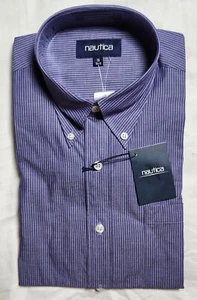 Nautica Dress shirt Size 16 / 32-33 Button Down Long Sleeve Blue Striped - Picture 1 of 10