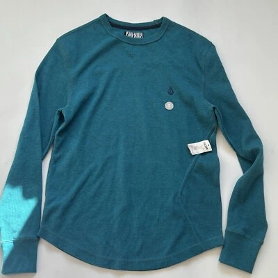 NWT Volcom Mens Encore Marled Thermal Size Sml Turquoise Blue Black Logos - Image 1 of 4