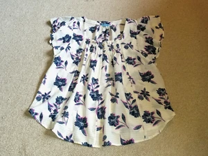 Womens Top-DRAPER JAMES RSVP-ivory/blue/purple floral  tunic Cottagecore- XXL - Picture 1 of 5