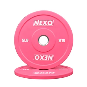 NEXO 5LB Pink Rubber Bumper Plate Pair - Premium Matte Finish 2x 5LB Pink Plates - Picture 1 of 5