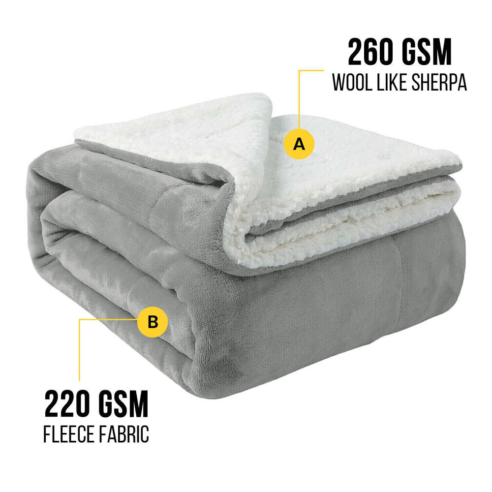 Reversible Sherpa Fleece Throw Twin Queen Size Soft Warm Sofa Bed Couch Blankets