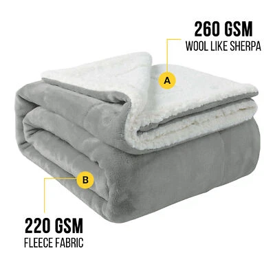 Reversible Sherpa Fleece Throw Twin Queen Size Soft Warm Sofa Bed Couch Blankets - Image 1 of 4