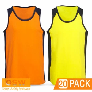 20 x HiVis 100% Cotton Builder Tradies Orange/Yellow/Navy Summer Work Singlets - Picture 1 of 4