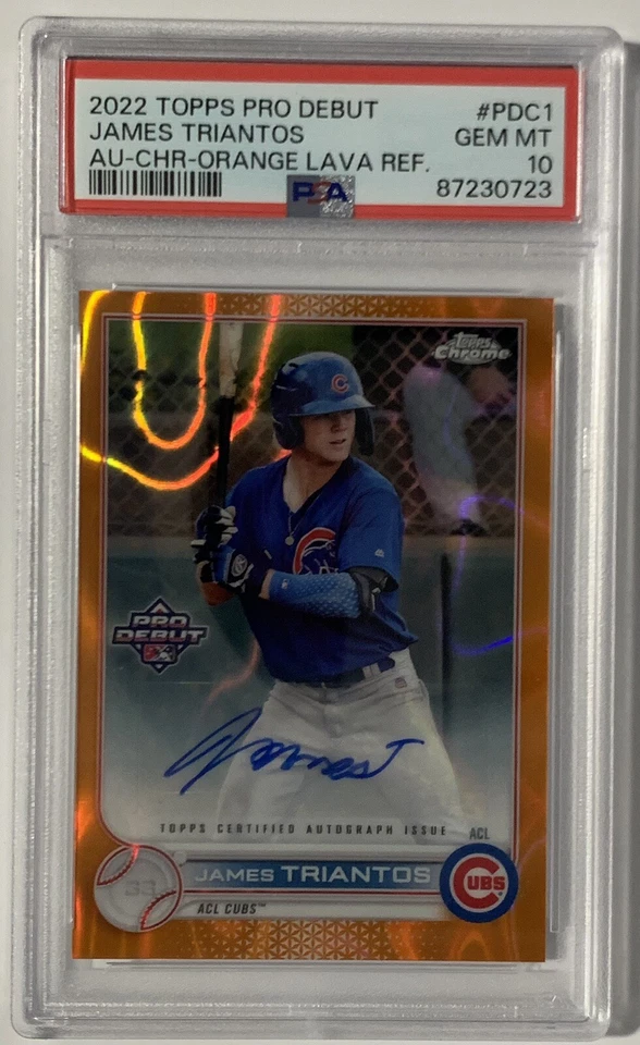 2022 Topps Chrome PD James Triantos Auto /25 Orange Lava Refractor PSA 10 POP 1 - Image 1 of 3