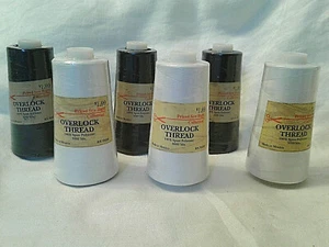 Set of 6 Priced Sew Right Overlock Thread Cones - White and Navy - New - Picture 1 of 6