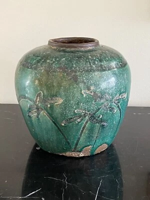 Antique Chinese Hunan Province (1870-1890) Green Clay Pot with COA - Image 1 of 4
