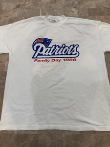 Vintage 1999 NFL Patriots Family Day Shirt Adidas White Spell Out Logo 2XL - Picture 1 of 12