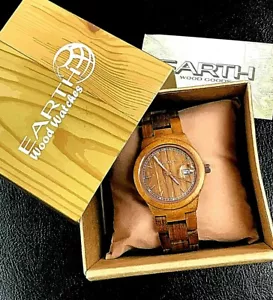 Earth Wood Biscayne ETHEW4205 Brown Unisex Thin Wooden Quartz Watch - Picture 1 of 8