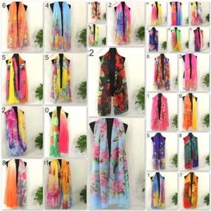 Hot Women Girls Summer Travel Large Scarf Beach Shawl Silk Floral Shoulder Wrap - Picture 1 of 38